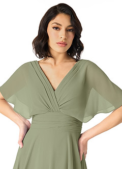 Azazie Pamela Abiti da Damigella Abito A-Line in Chiffon con Scollo a V a Pieghe Pistacchio image4