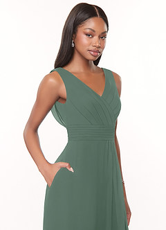 Azazie Karina Bridesmaid Dresses Eucalyptus A-Line Pleated Chiffon Dress image5