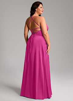 Azazie Mei Bridesmaid Dresses Fuchsia A-Line V-Neck Stretch Satin Dress image11