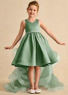Azazie Julietta Flower Girl Dresses Matcha Ball-Gown Convertible Tulle Dress image2