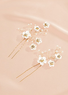 front U-förmiges Haarnadel-Set mit weißen Blumen