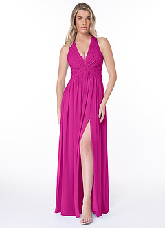 Azazie Jaclyn Vestidos de damas de honor Vestido de Fucsia de Gasa de Corte en A con Plisado image1