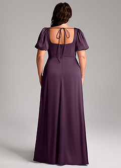 Azazie Fyona Bridesmaid Dresses Plum A-Line Pleated Stretch Satin Dress image2