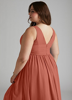 Azazie Yetta Maternity Bridesmaid Dresses A-Line V-Neck Gathered Chiffon Floor-Length Dress image12