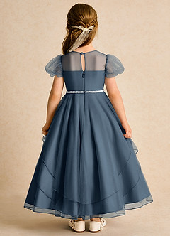 Azazie Duckie Abiti da Ragazza di Fiori Abito Principessa in Tulle Plissettato Blu Nettuno image5