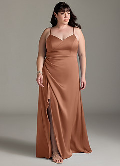 Azazie Marchella Brautjungfernkleider A-Linie Korsett Stretch-Satin Kleid Bronzer image7