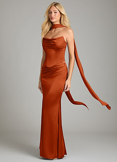 Azazie Sorrel Bridesmaid Dresses Burnt Orange Mermaid Strapless Stretch Satin Convertible Dress image1