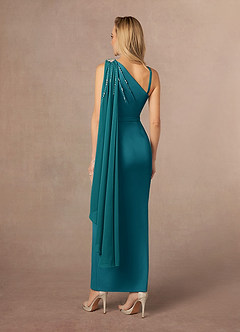 Azazie Gianna Kleider für die Brautmutter One-Shoulder Stretch-Krepp Kleid Pfau image3