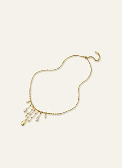 front Halsband med kristalldroppar och pärlor