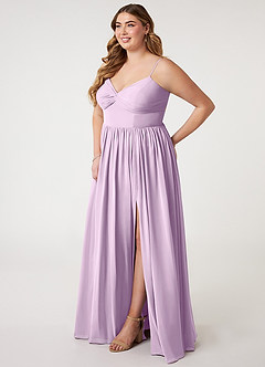 Azazie Zeya Bridesmaid Dresses Frosted Lilac A-Line V-Neck Pleated Chiffon Dress image8