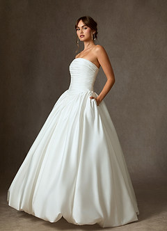 Azazie Shae Wedding Dresses Diamond White Ball-Gown Strapless Stretch Satin Dress image3