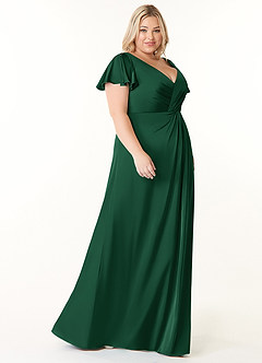 Azazie Soren Bridesmaid Dresses Dark Green A-Line Pleated Stretch Satin Dress image10