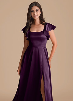 Azazie Bondi Bridesmaid Dresses Plum A-Line Bow Metallic Satin Dress image6