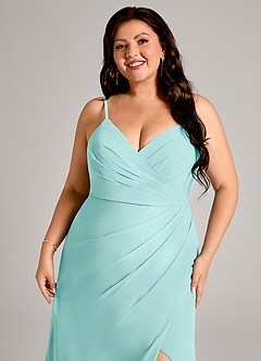 Azazie Maci Bridesmaid Dresses Aqua Sheath Pleated Chiffon Dress image12