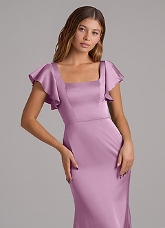 Azazie Elkie Brudtärnklänningar Klä av Sjöjungfru i Stretch Satin Fyrkantig halsringning Blåregn image6