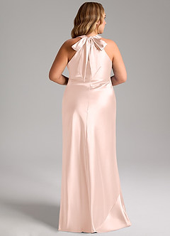Azazie Doretta Bridesmaid Dresses Rose Gold Mermaid Bow Metallic Satin Dress image13