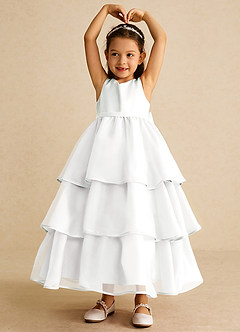 Azazie Sweetums Flower Girl Dresses Ivory A-Line Bow Organza Dress image3