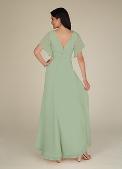 Azazie Alessa Mother of the Bride Dresses Dusty Sage A-Line V-Neck Pleated Chiffon Dress image4
