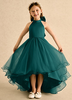 Azazie Melina Robe Demoiselle D'honneur Fillette Robe Trapèze en Tulle Plissé Paon image3