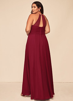 Azazie Ginger Bridesmaid Dresses Burgundy A-Line Halter Pleated Chiffon Dress image11