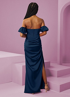 Barbie ♥ Azazie Bridesmaid Dresses Dark Navy Sheath Off the Shoulder Stretch Satin Convertible Dress image9