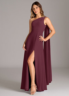 Azazie Tella Bridesmaid Dresses Cabernet A-Line One Shoulder Chiffon Dress image3