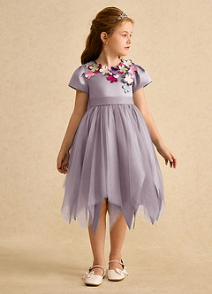 Azazie Janna Flower Girl Dresses Dusk A-Line with Sleeves Matte Satin Dress image4