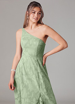 Azazie Ellianna Bridesmaid Dresses Dusty Sage A-Line One Shoulder Floral Burnout Dress image5