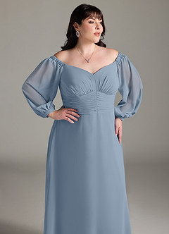 Azazie Rubina Bridesmaid Dresses Dusty Blue A-Line Long Sleeve Chiffon Dress image12