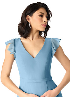 Azazie Claudine Jurken voor bruidsmeisjes Jurk van Chiffon met A-Lijn Fladdermouw Staal Blauw image4