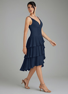 Azazie Rosa Bridesmaid Dresses Dark Navy A-Line Pleated Chiffon Dress image7