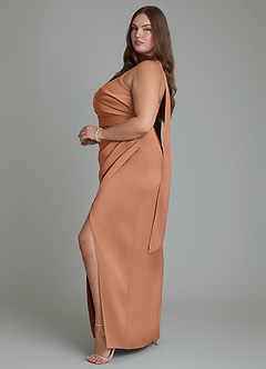 Azazie Calandra Bridesmaid Dresses Bronzer Sheath Pleated Stretch Satin Dress image11