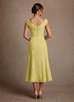 Azazie Keith Mother of the Bride Dresses Canary Sheath Pleated Floral Burnout Dress image2