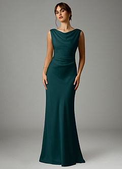 Azazie Kieryn Robes de demoiselle d'honneur Robe Sirène en Satin extensible Plissée Vert Pin image1