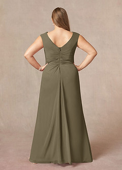 Azazie Sally vestidos de madre de la novia Vestido de Verde Sauce de Gasa de Corte En A con Cuello en V plisado image7