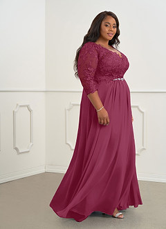 Azazie Hayek Mother of the Bride Dresses Mulberry A-Line V-Neck Lace Chiffon Dress image8