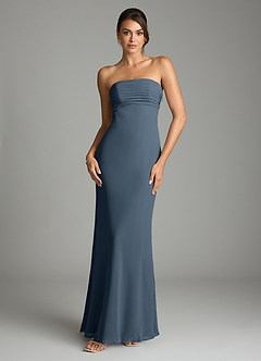 Azazie Saylor Vestidos de damas de honor Vestido de Neptuno de Gasa de Corte Sirena con Sin tirantes image3