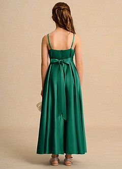 Azazie Pebbles Junior Formal Blumenmädchenkleider A-Linie Plissee Matte Satin Kleid Smaragd image3