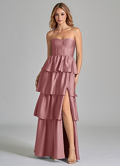 Azazie Faye Bridesmaid Dresses Dusty Rose A-Line Ruched Stretch Satin Dress image4
