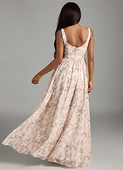 Azazie Keyla Vestidos de damas de honor Vestido de Floral Helecho Rosa de Gasa de Corte en A con Cuello en V Plisado image6