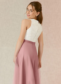 Azazie Albertine Junior Vestido de Rosa Polvorienta de Gasa de Corte En A con Encaje image6