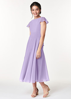 Azazie Payton Junior Lilac A-Line Bow Chiffon Dress image4