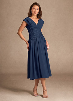 Azazie Hudson vestidos de madre de la novia Vestido de Azul Marino Oscuro de Encaje de Corte En A image6