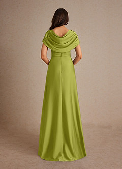 Azazie Branford Mother of the Bride Dresses Lemongrass A-Line Pleated Stretch Satin Dress image3