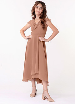 Azazie Posie Junior A-Linie Gestreift Chiffon Kleid Champagner Rosa image4
