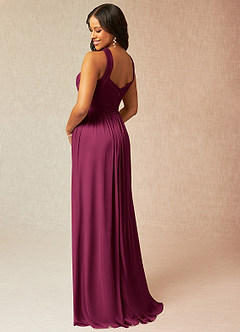 Azazie Hillian Bridesmaid Dresses Mulberry A-Line Halter Pleated Mesh Dress image4