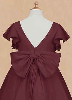 Azazie Kaeya Robe Demoiselle D'honneur Fillette Robe Trapèze en Tulle Arc Cabernet image8