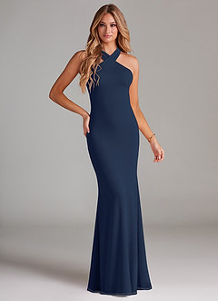 Azazie Doretta Bridesmaid Dresses Dark Navy Mermaid Pleated Chiffon Dress image1