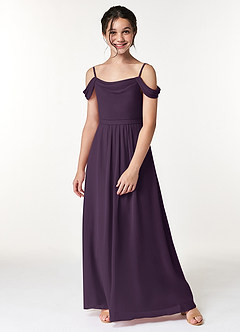 Azazie Alivia Junior Plum A-Line Off the Shoulder Chiffon Dress image5