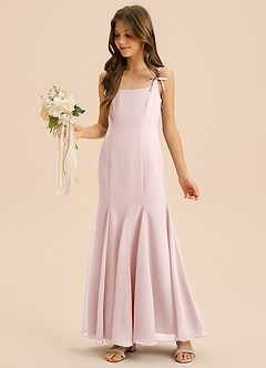 Azazie Evey Junior Jurk van Chiffon met Zeemeermin Geplooid Blozend Roze image1